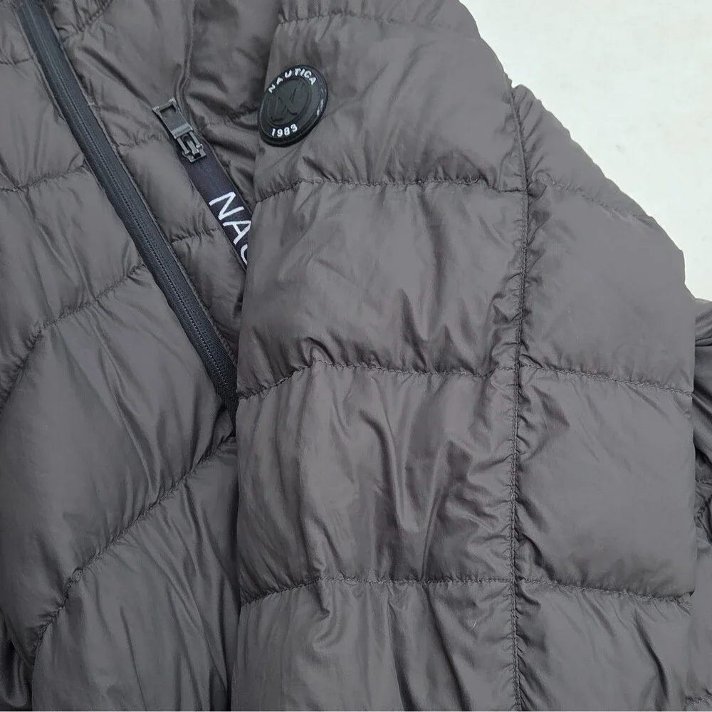 Nautica Men's Gray Quilted Hooded Full Zip Puffer Jacket Size M